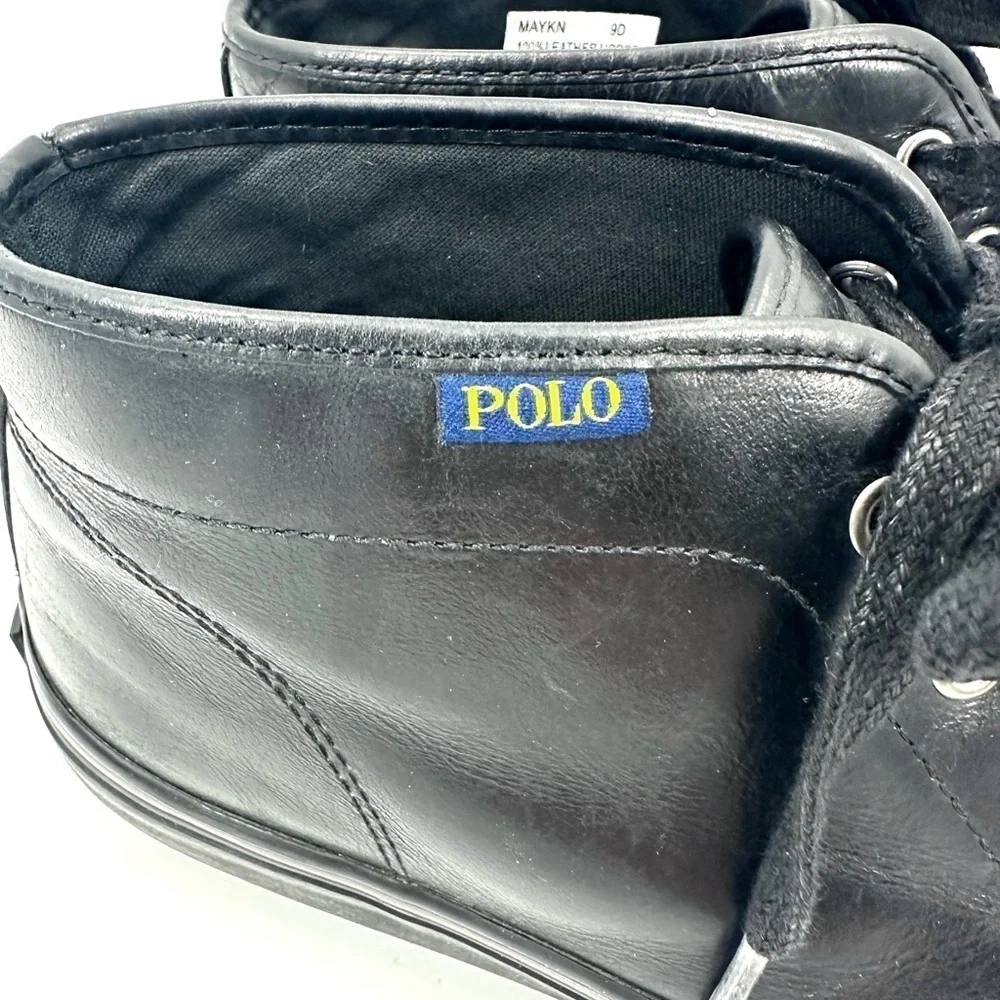 Polo Ralph Lauren Maykn Oil Leather Chukka Boots Mens 9 Black Shoes Preppy